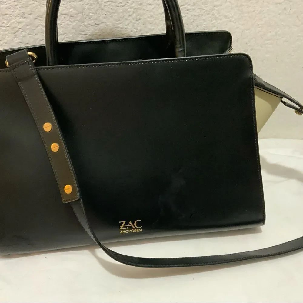 Zac Posen Eartha E/W Black Beige Leather Satchel